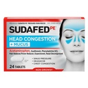 Sudafed PE Κεφαλή Συμφόρησης + Mucus Relief Tablets για την πίεση, τη συμφόρηση, & τον πονοκέφαλο, μη υπνηλία Αποσυμφορητικό με Acetaminophen, Guaifenesin & Phenylefrine HCI, 24 ct