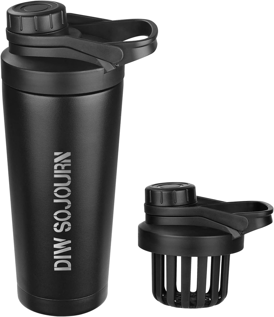 Μπουκάλι DIW 24 oz shaker, μπουκάλι αναλλοίωτο χάλυβα shaker με το θόρυβο-ελεύθερο σχεδιασμό, μονωμένο κύπελλο αναδευτήρα μετάλλων για τις πρωτεΐνες και πριν την προπόνηση, Gym shaker μπουκάλι (μαύρο)