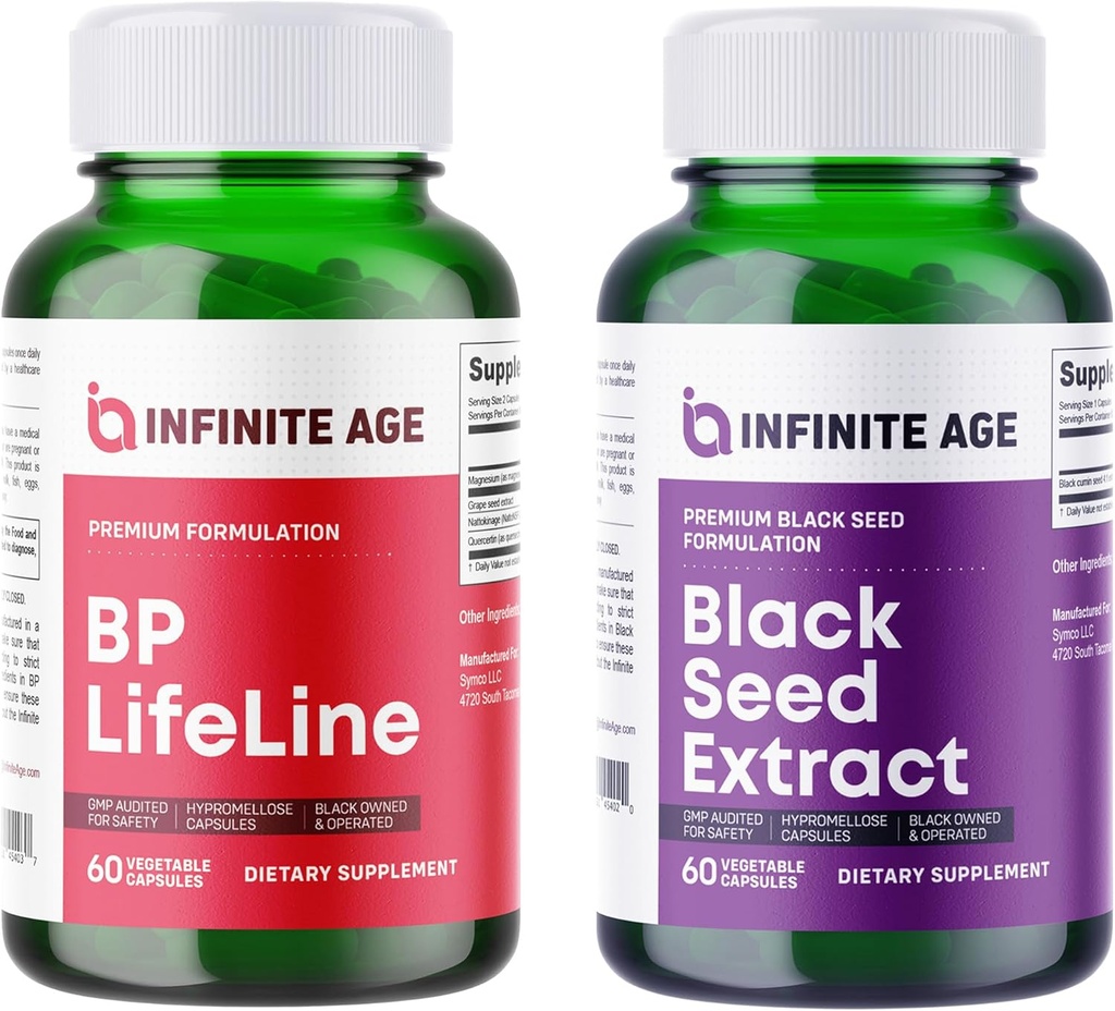 INFINITE AGE Wellness Bundle - Black Seed Oil Extract 200mg, BP συμπλήρωμα υποστήριξης για την υγεία της καρδιάς 1030mg - Made in The USA