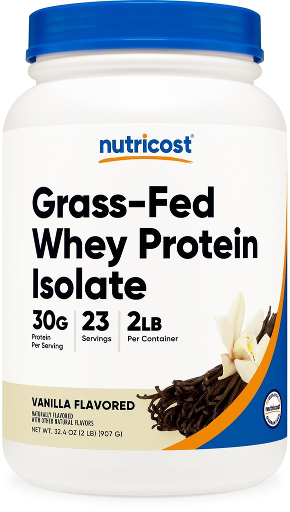 Nutricost Grass-Fed Whey Protein Isolate (Vanilla) 2LBS - Μη ΓΤΟ, Χωρίς γλουτένη, Φυσικές Γεύσεις
