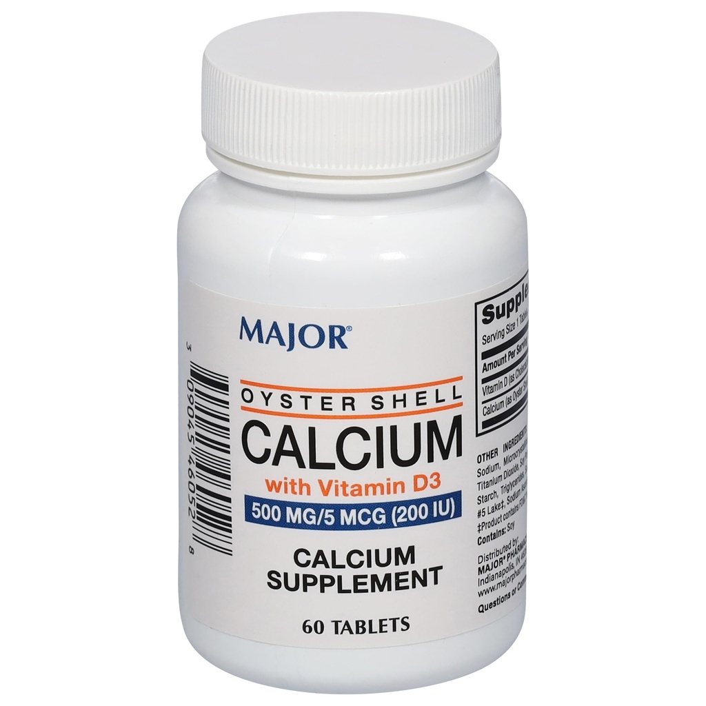 Major Oyster Shell Calcium with Vitamin D3 500 mg / 5 mcg (200 IU) - Συμπλήρωμα ασβεστίου - 60 δισκία