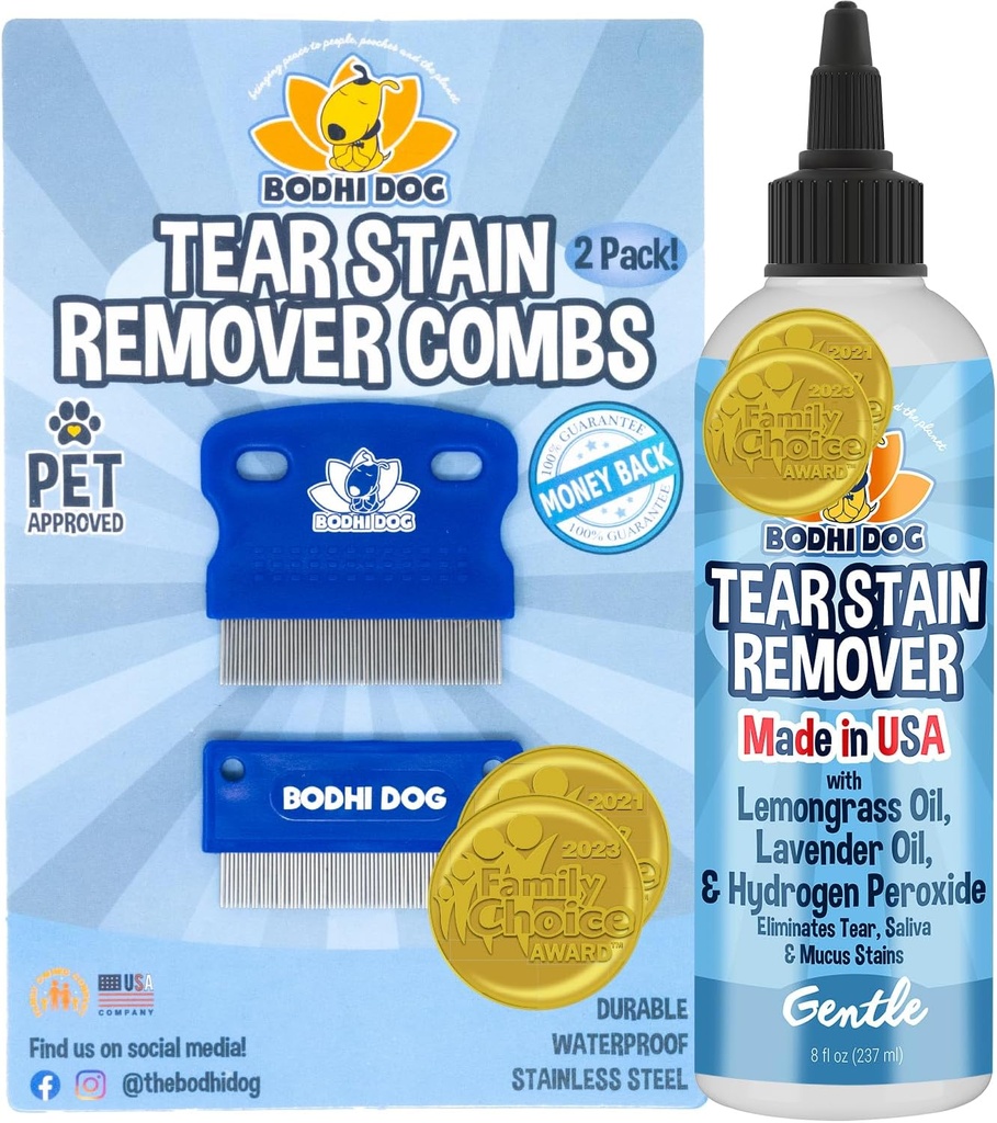 Bodhi Dog Tear Stain Remover & Tear Stain Remover Combs - Αφαιρεί απαλά τα Βρύα, τη Βρώμα από τα Pet Eyes - Ασφαλής & Απαλή για Σκύλους και Γάτες - Καθαρίζει Delicate Γούνα - Ιδανική για την Πρόληψη των Βρύων