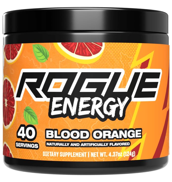 Rogue Energy Drink Powder for Long Gaming Hours - Energy Powder for Mental Focus - Ζάχαρη & Γλουτένη Δωρεάν - Συμπλήρωμα Παιχνιδιών με καφεΐνη & Βιταμίνες - Made in USA (Blood Orange - 40 Servings)