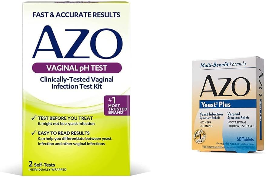 AZO Κολπικό κιτ δοκιμής pH και δισκία ανακούφισης από τη μόλυνση της ζύμης, Kλινικά Δοκιμασμένο Κιτ δοκιμής λοίμωξης με 60 Μαγιά λοίμωξη & Κολπικά δισκία ανακούφισης συμπτώματος