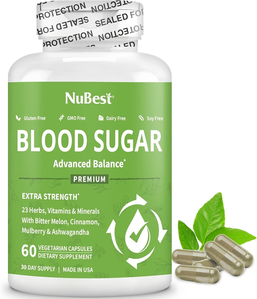 Blood Sugar - Advanced Formula with Bitter Melon, Ashwagandha, Cinnamon, Chromium, Magnesium, Vitamins, Alpha Lipoic Acid, Cayenne Pepper & More | 60 Capsules | 1 Month Supply