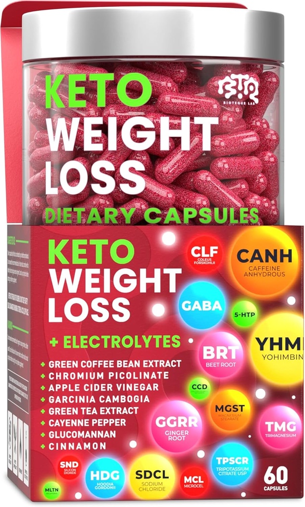 Keto Weight Loss Diet Pills, Natural Appetite Suppressant, Fat Burner for Women and Men with Apple Cider, Green Coffee Bean Extract, Curb Cravings & Hunger, Metabolism Booster Supplement - 60 Capsules