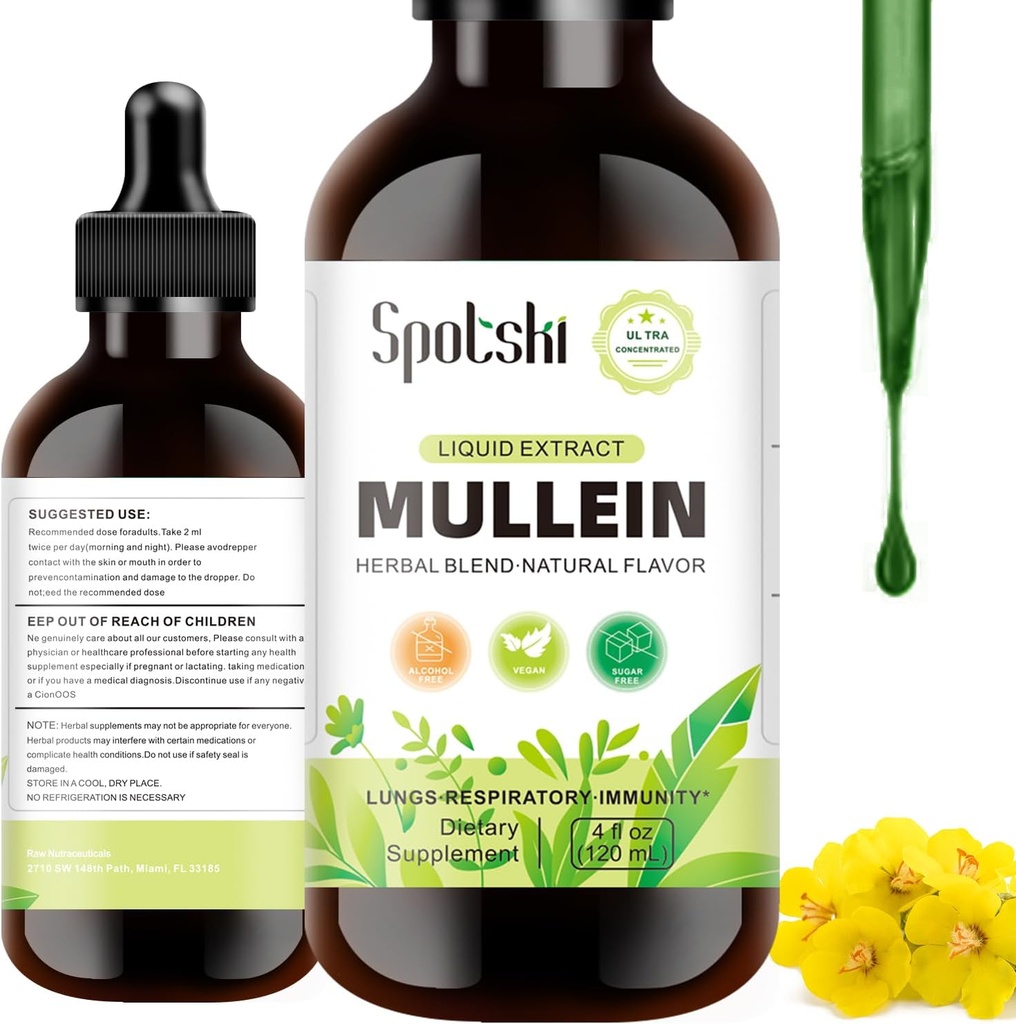 Mullein Drops for Lungs - Lung Detox για αναπνευστικό σύστημα, φυσική βοήθεια ύπνου & ανοσοποιητική υποστήριξη, εμβαπτίσεις μη GMO, χορτοφαγική 1 μήνα προσφοράς