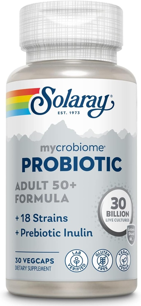 SOLARAY Mycrobiome Probiotic Adult 50 Plus Formula, Probiotics for Women and Men, Healthy Digestion, Μεταβολισμός, Ενέργεια, Colon και Urinary Tract Support, 30 δισεκατομμύρια CFU, 30 υπηρεσίες, 30 VegCaps