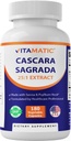 Vitamatic Cascara Sagrada Capsules – Senna & Psyllium Husk Botanical Extract – 25X Plant-Based Extract – All-Natural, Non-GMO, Vegan – 180 Veg Capsules