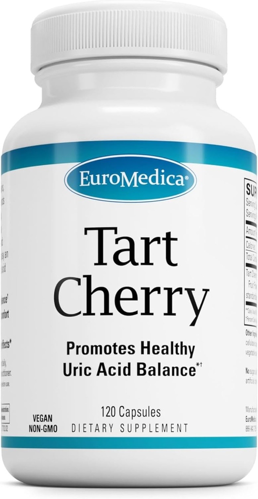 EuroMedica Tart Cherry - Αντιοξειδωτικό συμπλήρωμα για την υποστήριξη Υγιεινή ισορροπία ουρικού οξέος & κοινή υγεία - Vegan συμπλήρωμα διατροφής - συμπλήρωμα διατροφής για την αποκατάσταση βοήθειας μετά την άσκηση - 120 κάψουλες