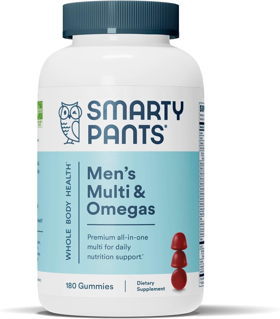 SmartyPants Multivitamin για τους άνδρες, Gummies: Omega 3 Fish Oil (EPA/DHA), Methylfolate, CoQ10, Βιταμίνη D3, C, Βιταμίνη B12, B6, A, K & Zinc για την υποστήριξη του ανοσοποιητικού, Biotin, 180 Gummies (30 Ημέρα προσφοράς)