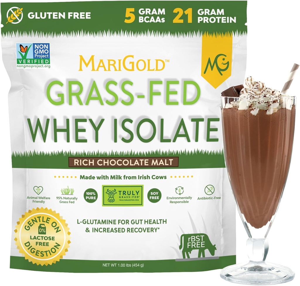 MariGold Grass-fed Whey Protein Isolate Powder - Πλούσια σοκολάτα Βύνη Γεύση - 1 Lb 