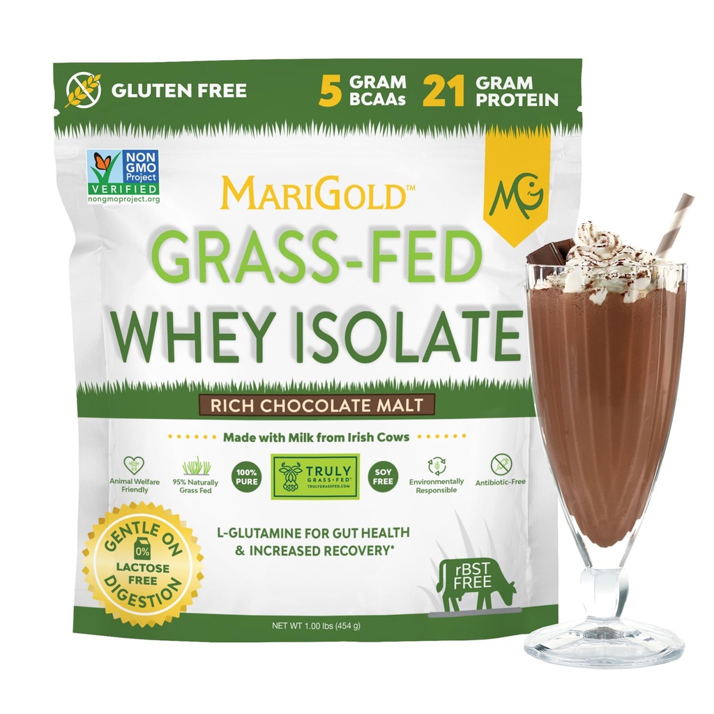 MariGold Grass-fed Whey Protein Isolate Powder - Πλούσια σοκολάτα Βύνη Γεύση - 1 Lb 