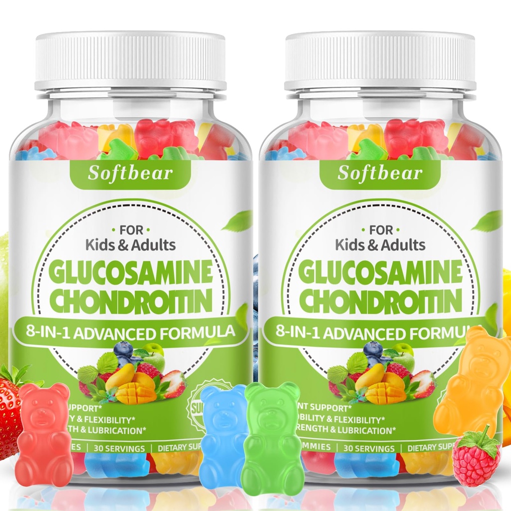 softbear Glucosamine Chondroitin Gummies με MSM τριπλή δύναμη, Βιολογικό Chewable Glucosamine Chondroitin συμπλήρωμα για κοινή υποστήριξη Vegan μικτή γεύση φρούτων 120 Gummies