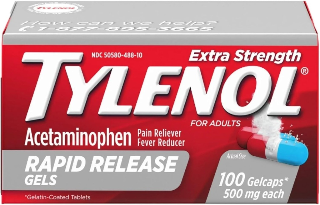 Tylenol επιπλέον δύναμη ταχείας απελευθέρωσης Gelcaps, 100 μπουκάλια κόμη (πακέτο του 2)
