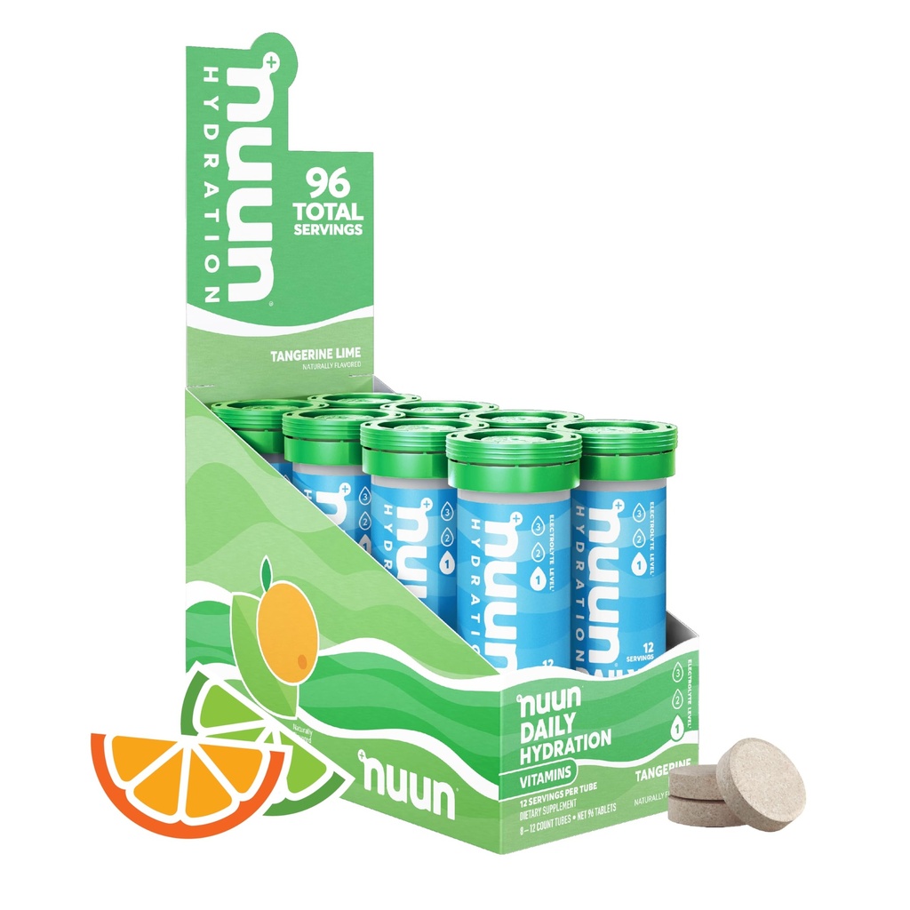 Nuun Βιταμίνες Ηλεκτρολυτικά Δισκία με Βιταμίνη D, C, E, A, & B6, Φολικό Οξύ, Μαγνήσιο & 4 Άλλα Απαραίτητα Ηλεκτρολυτικά, Χωρίς Γλουτένη & Vegan, Tangerine Lime, 8 Συσκευασία (96 Σερβιέτες Σύνολο)