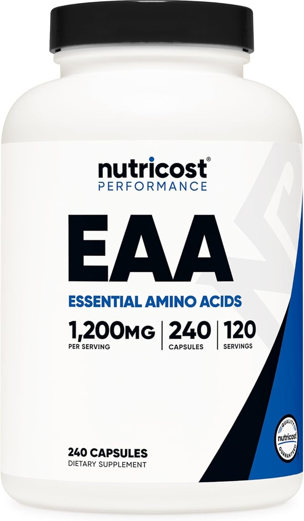 Nutricost EAA Κάψουλες 1200mg, 240 Κάψουλες - Απαραίτητα Αμινοξέα, 120 Μερίδες - Μη ΓΤΟ, Χωρίς Γλουτένη & Vegan
