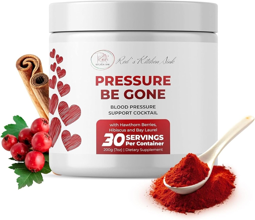 Red's Kitchen Sink Pressure Be Gone – Daily Superfood Powder With Hibiscus, Hawthorn Berry, Bay Laurel, Ginger & More – 200g, 30-Day Supply