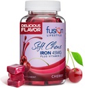 Chewable Iron Supplement for Women & Men - Cherry Flavor, Iron Vitamin C Soft Chew for Max Απορρόφηση, Iron as Ferrous Fumarate, Ιδανική για Αναιμία και Ανεπάρκεια σιδήρου, 2 Μήνες προσφοράς