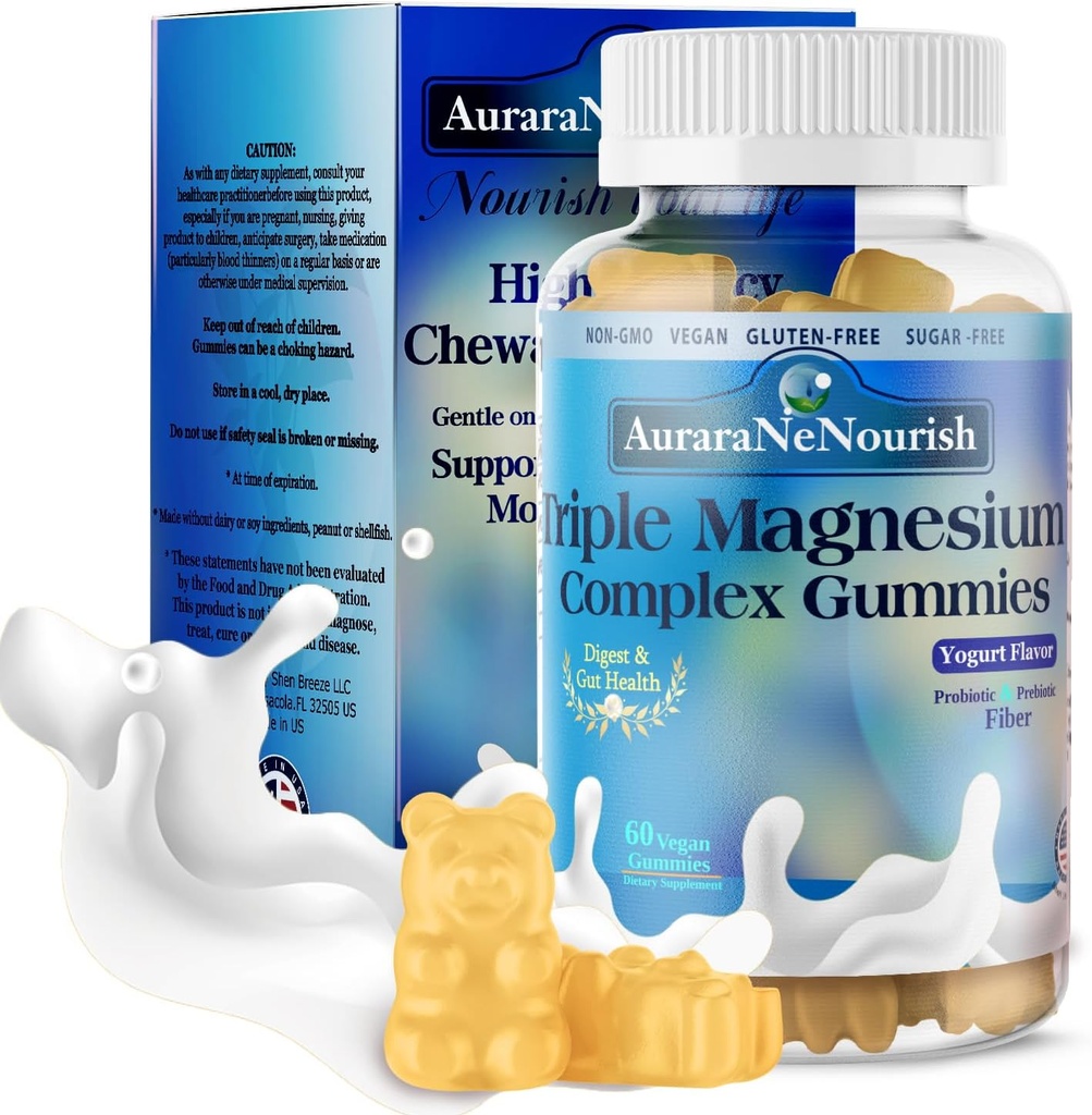 Χωρίς ζάχαρη Μαγνήσιο Gummies Plus Probiotic & Fiber, Μαγνήσιο Γλυκινικό 400 mg丨L-Θρεονικό丨Taurate, Chewable Calm Μαγνήσιο Gummies w. Βιταμίνη D3 K2 B6 για τον ύπνο * Εγκεφαλική υγεία, πέψη, υγεία των ούλων
