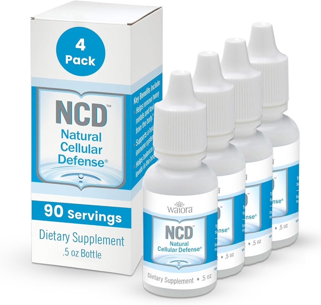 Waiora Natural Cellular Defense (NCD) Υγρές σταγόνες ζεόλιθου, Κλινοπτιλόλιθος για Άνδρες & Γυναίκες - Συμπλήρωμα για Ανοσοποιητικό, Υγιεινή υποστήριξη ούρων, Καθαριότητα, Υπόλοιπο pH (0.5oz μπουκάλι, 4 Ct – 360 Serv)