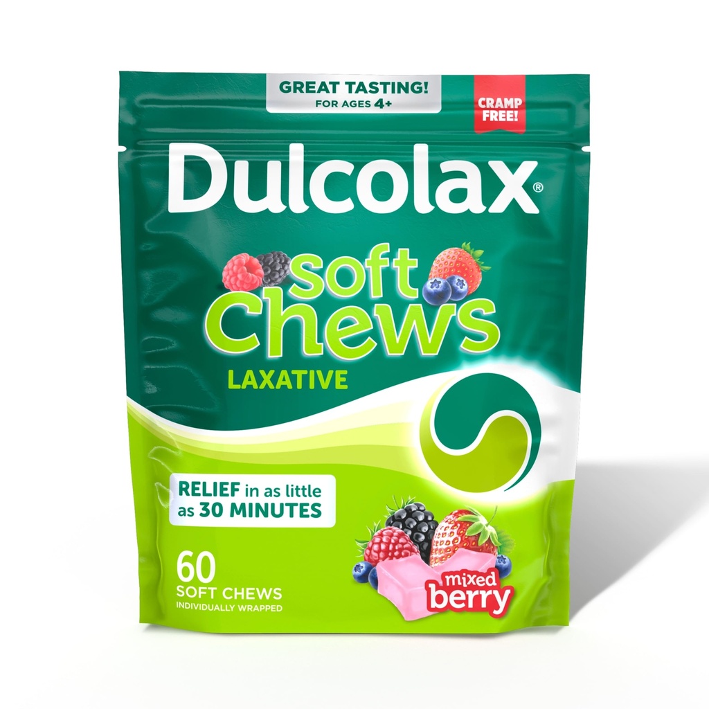 Dulcolax Saline Laxative Soft Chews, Απαλή ανακούφιση δυσκοιλιότητας, Μικτή γεύση μούρου, Υδροξείδιο μαγνησίου 1200 mg, 60 Count