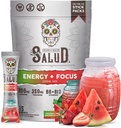 Salud 2-in-1 Energy Drink Powder + Focus, Φράουλα Καρπούζι, Βιολογική καφεΐνη, B6 + B12, Θεανίνη, Καθαρή Ενέργεια Ποτό Συσκευασία, Fresandia Agua Fresca Mix, Μη ΓΤΟ, Χωρίς γλουτένη, Vegan, 1g Ζάχαρη, (15 Σερβιέτες)