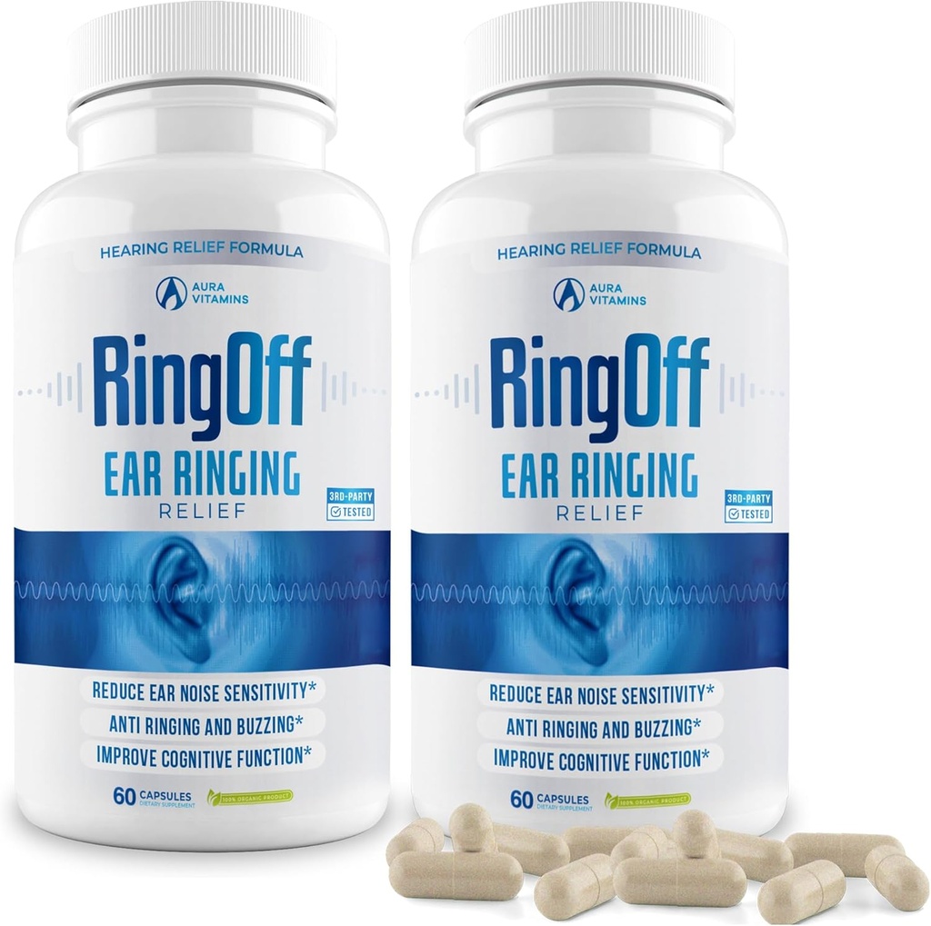 Ring Off (120 Caps) – Εμβοές Ανακούφιση για τα Αυτιά Χτυπήματος, Καθαρές εμβοές Ήσυχο Αυτί Ανακούφιση & Αποκατάσταση Εσωτερική Ειρήνη, Ginkgo Biloba, Ψευδάργυρος Picolinate & More – Αποτελεσματική υποστήριξη της υγείας ακοής