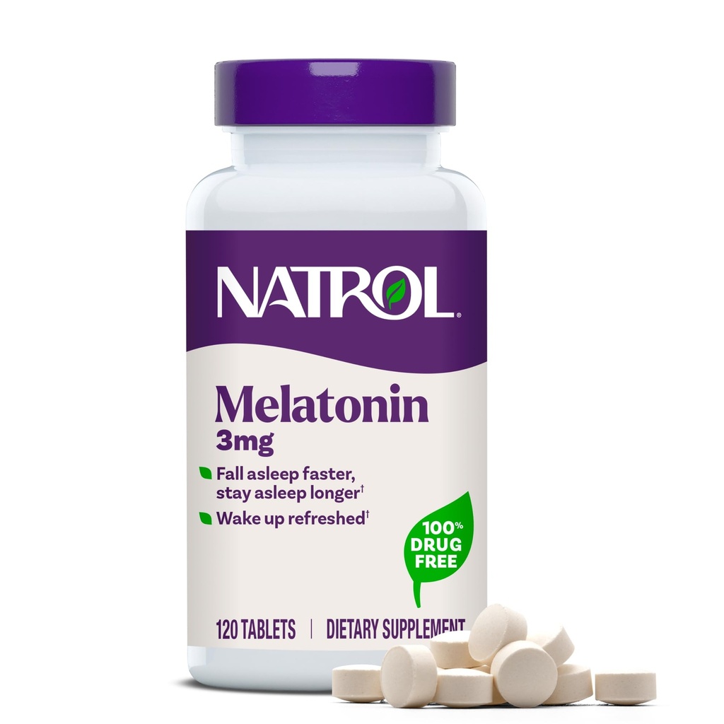 Natrol Μελατονίνη 3 mg, Συμπλήρωμα διατροφής για τον Ξεκούραστο Ύπνο, Συμπληρώματα ύπνου για Ενήλικες, 120 Δισκία Μελατονίνης, 120 Ημέρα προσφοράς