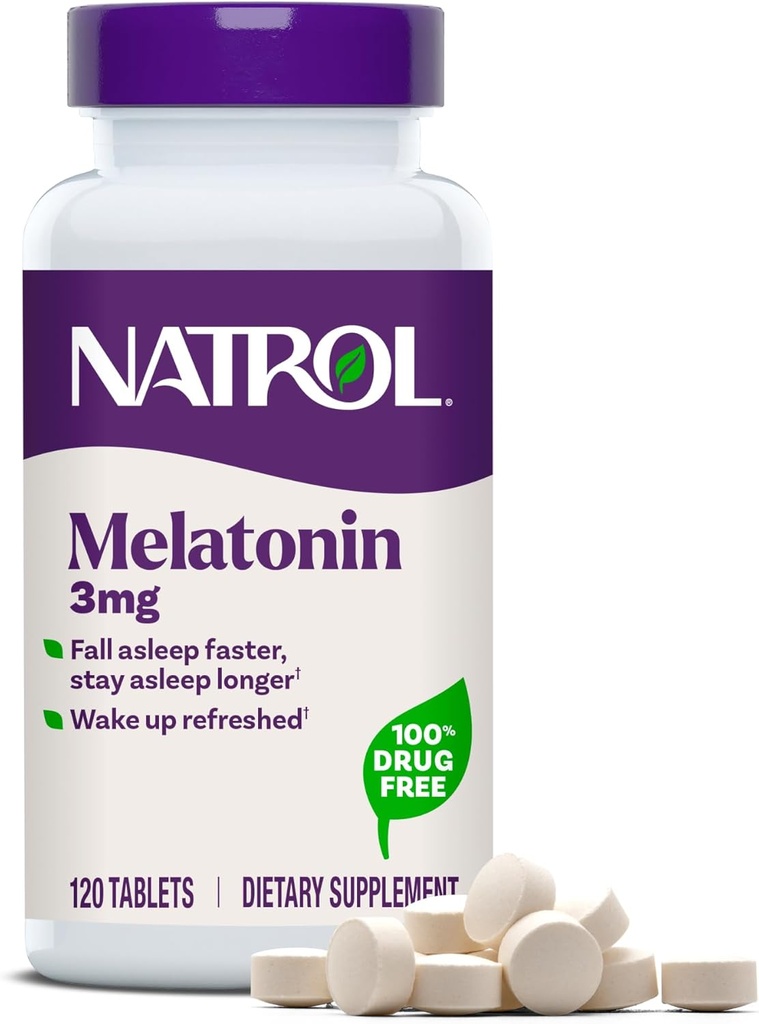 Natrol Μελατονίνη 3 mg, Συμπλήρωμα διατροφής για τον Ξεκούραστο Ύπνο, Συμπληρώματα ύπνου για Ενήλικες, 120 Δισκία Μελατονίνης, 120 Ημέρα προσφοράς