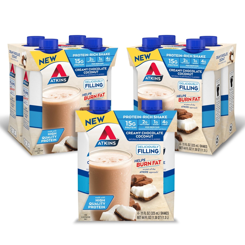 Άτκινς Κρέμα σοκολάτας πρωτεΐνη καρύδας Shake, 15g πρωτεΐνη, 2g καθαρό υδατάνθρακες, 1g ζάχαρη, Κέτο φιλικό, 12 Count