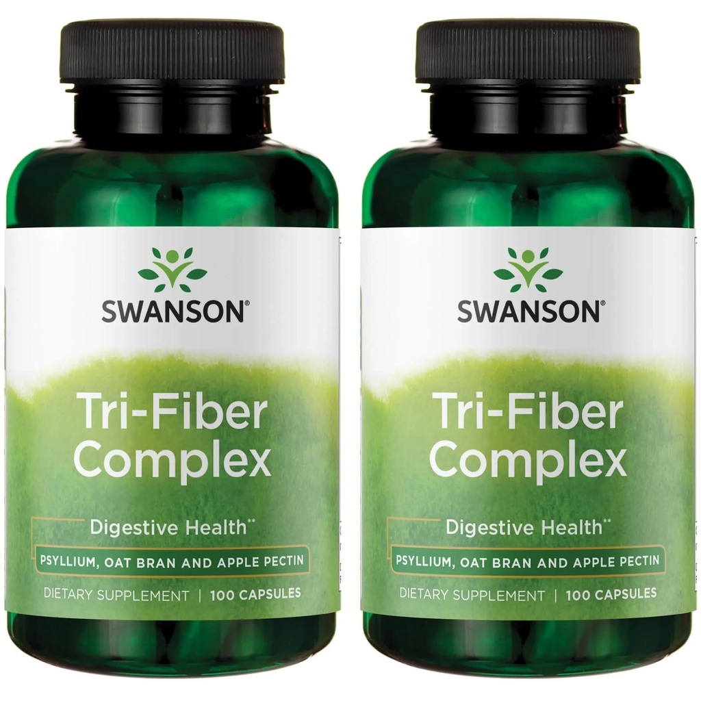 Swanson Tri-Fiber Complex - Digestive Health Supplement Made with Psyllium, Oat Bran, & Apple Pectin - (100 κάψουλες) (2 Pack)