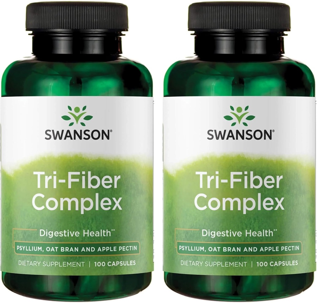 Swanson Tri-Fiber Complex - Digestive Health Supplement Made with Psyllium, Oat Bran, & Apple Pectin - (100 κάψουλες) (2 Pack)