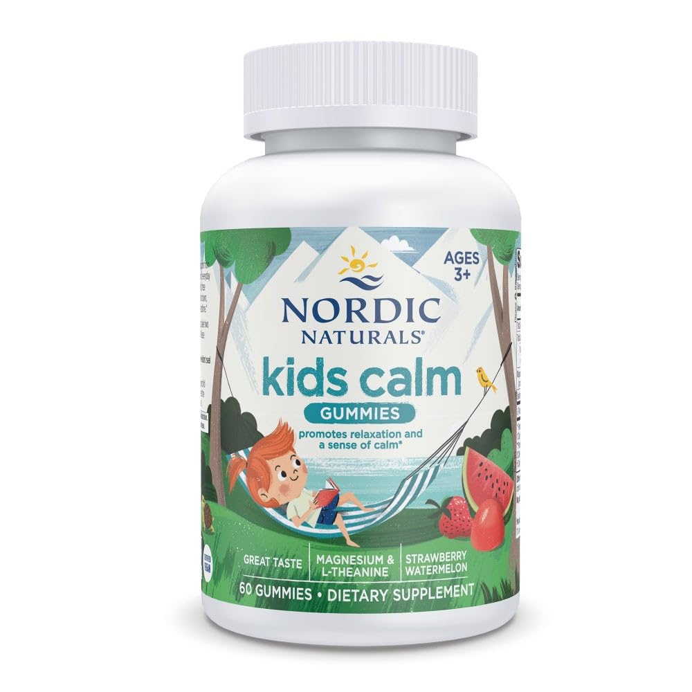 Nordic Naturals Kids Calm Gummies - Φράουλα Καρπούζι - 60 Gummies - Μαγνήσιο L-Θεανίνη συμπλήρωμα - Ηρεμία για τα παιδιά - Υποστήριξη χαλάρωσης - Μέχρι 60 εξυπηρετούν