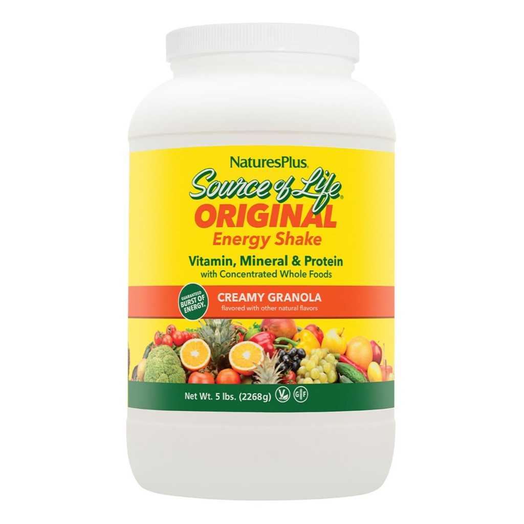 NaturesPlus πηγή ενέργειας ζωής Shake - 5 lbs, χορτοφαγικό μείγμα ποτών - Granola Γεύση - Multivitamin, Mineral & Protein Powder - Ολόκληρη αντικατάσταση γεύματος τροφίμων - μη-GMO, χωρίς γλουτένη - 58 Σερβιέτες