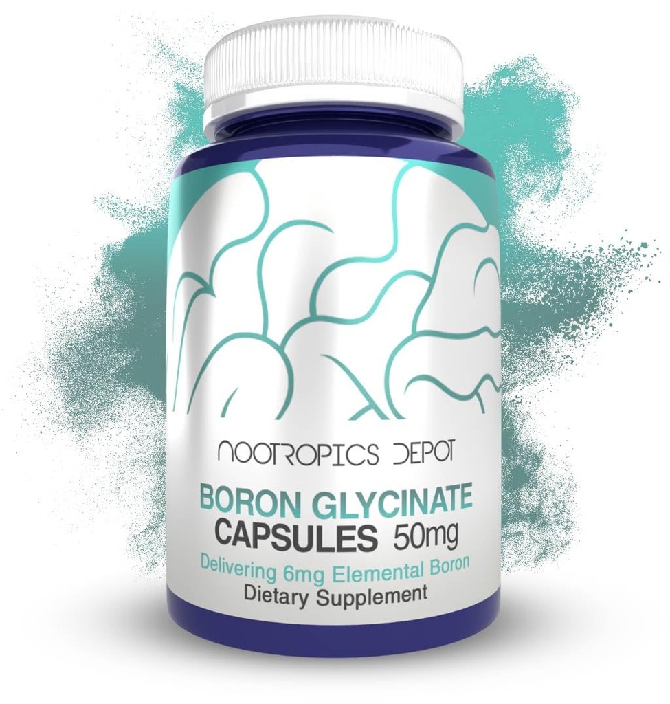 Nootropics Depot Boron Glycinate Capsules | 50mg | Delivering 6mg Elemental Boron | Testosterone, Inflammation, Immune, & Cognitive Support | 120 Count