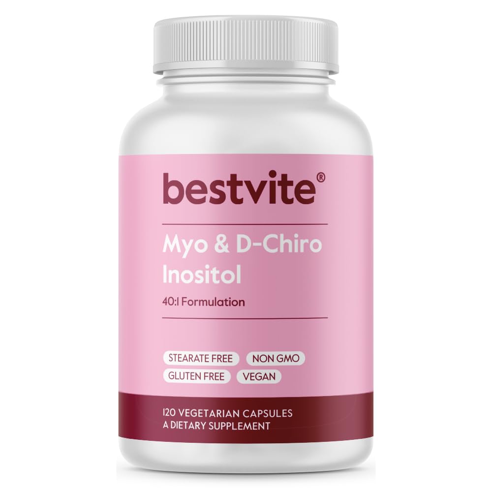BESTVITE Myo & D-Chiro Ινοσιτόλη (120 κάψουλες χορτοφάγων) - 40:1 Ratio - No Stearates - Vegan - Μη ΓΤΟ - Χωρίς γλουτένη