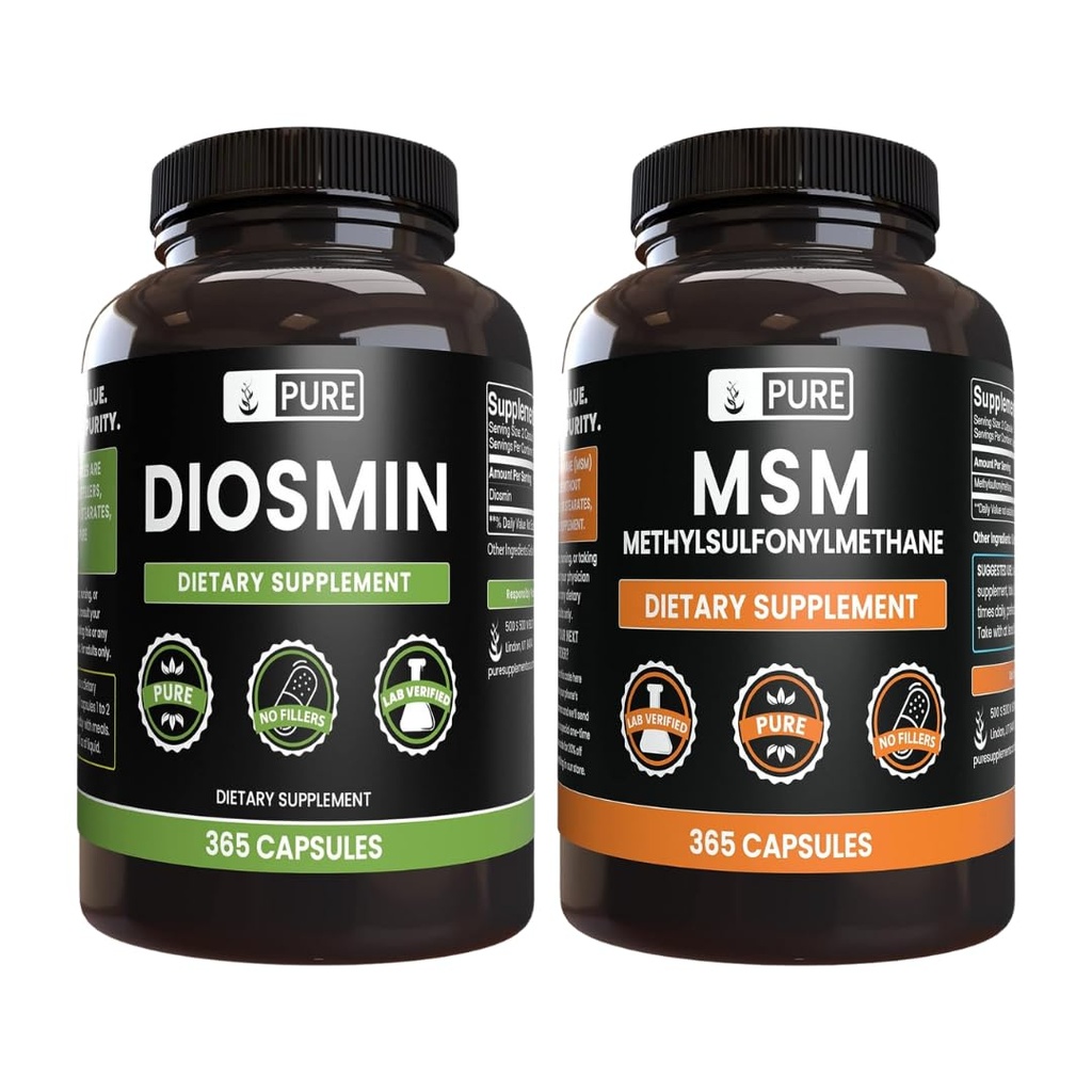 ΑΝΩΤΑΤΑ ΑΡΧΙΚΑ ΣΥΣΤΑΤΙΚΑ Diosmin και MSM Bundle, 365 Καψάκια Κάθε, Χωρίς Μαγνήσιο ή Ρύζι, Πάντα Αγνά
