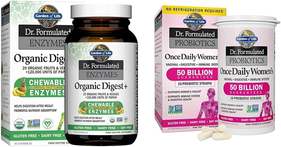 Garden of Life Dr Formulated Digestive Enzymes with Papain, Bromelain & Dr. Formulated Γυναικεία Προβιοτικά Μια φορά την ημέρα, 16 Strains, 50 δισεκατομμύρια, 30 κάψουλες