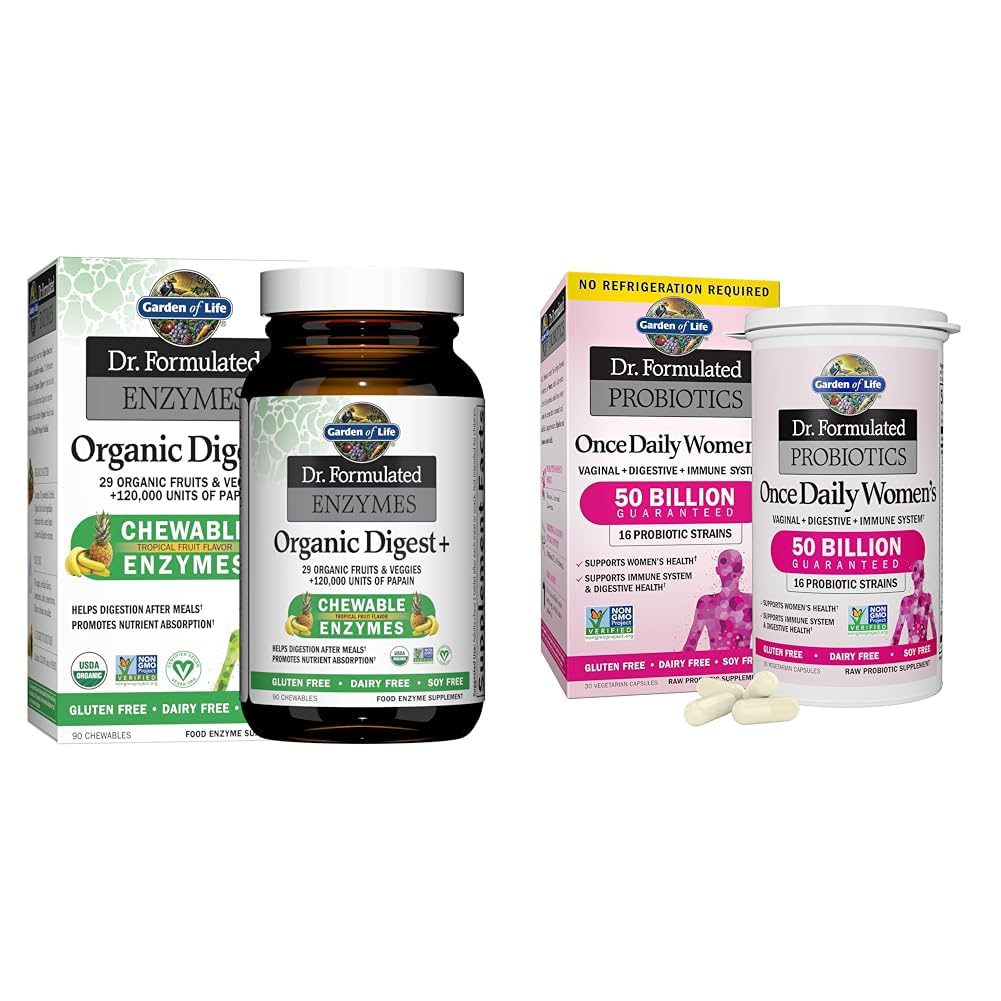 Garden of Life Dr Formulated Digestive Enzymes with Papain, Bromelain & Dr. Formulated Γυναικεία Προβιοτικά Μια φορά την ημέρα, 16 Strains, 50 δισεκατομμύρια, 30 κάψουλες