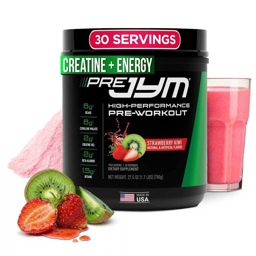 JYM Supplement Science Pre JYM Strawberry Kiwi Pre Workout Powder - BCAAs, Nootropics, Creatine HCI, Citrulline, Beta-Alanine, Betaine, Taurine, Huperzine 30 Υπηρεσίες