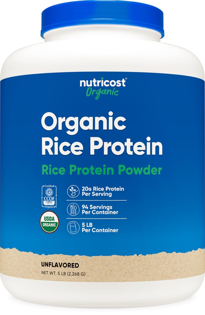 Nutricost Βιολογική σκόνη πρωτεΐνης ρυζιού (5 LB) - Χωρίς γλουτένη, χωρίς ΓΤΟ (από καφέ ρύζι)