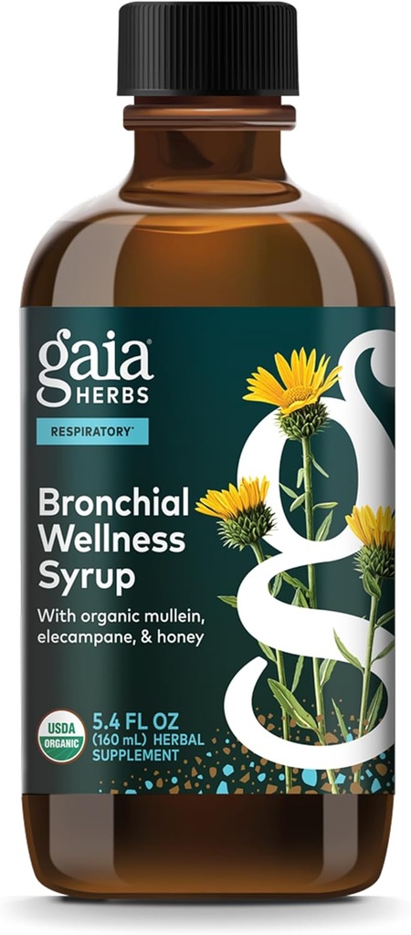 Βότανα Gaia Βότανα Bronchial Wellness Syrup - ανοσοποιητικό συμπλήρωμα υποστήριξης για να βοηθήσει τη διατήρηση της υγείας των πνευμόνων και να βοηθήσει να παρέχει άνεση για περιστασιακό πονόλαιμο - 5.4 Fl Oz (Μέχρι 32-Ημέρες εφοδιασμού)