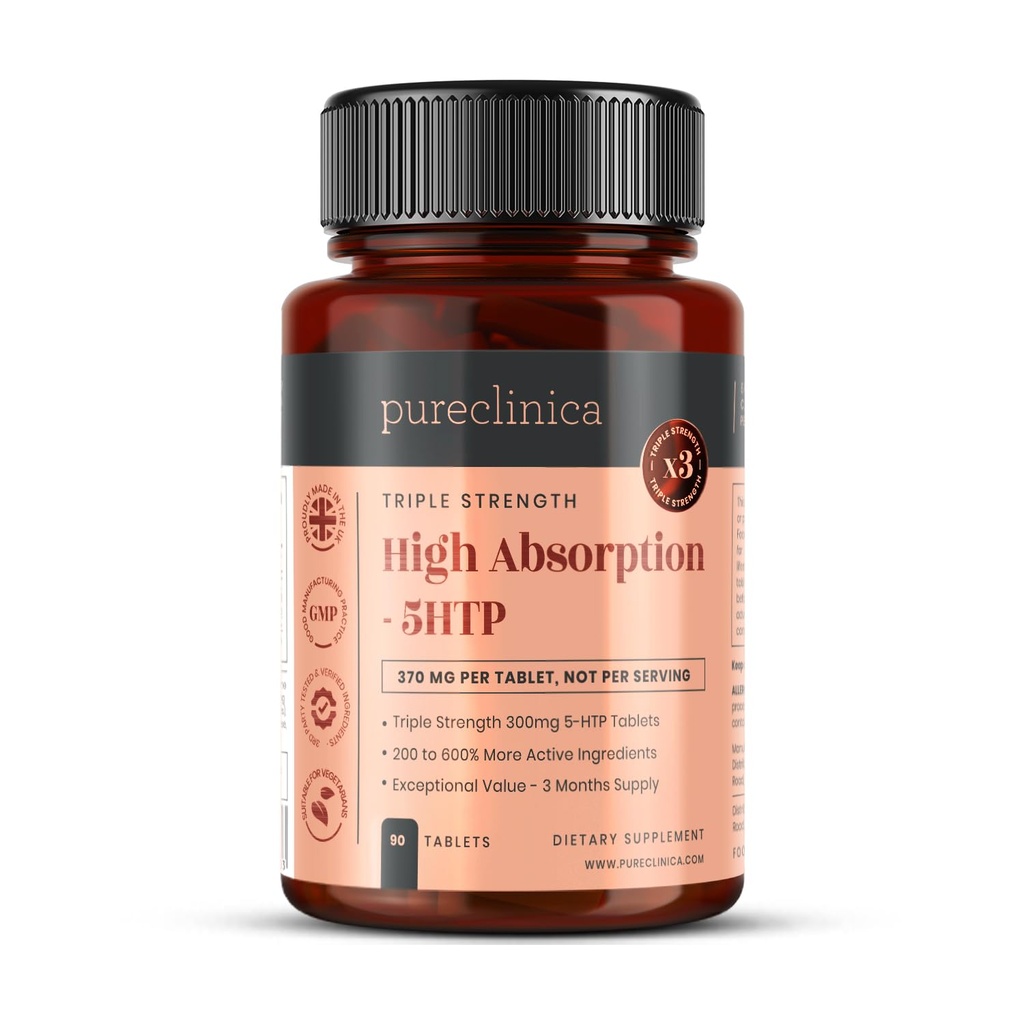 Υψηλή απορρόφηση 5HTP 300mg x 90 δισκία - 3 μήνες προμήθεια. με βιταμίνη C, B6, και εκχύλισμα μαύρου πιπεριού