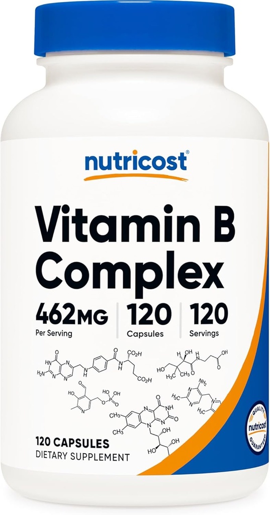 Nutricost Υψηλή Ικανότητα Vitamin B Complex 462mg, 120 Κάψουλες - με Βιταμίνη C - Energy Complex