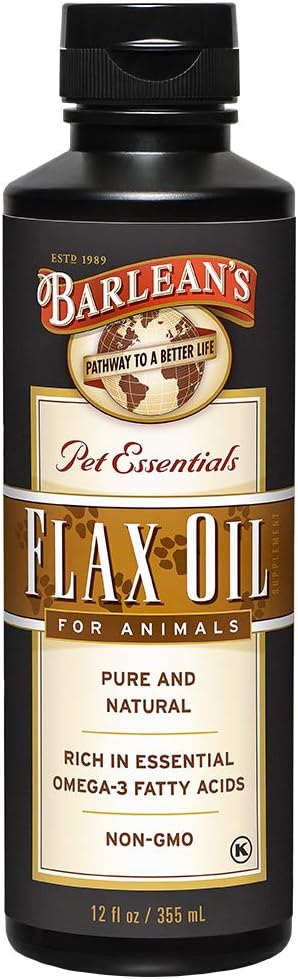 Barlean's Fresh Flax Oil for Animals with Rich Essential Omega-3 Fatty Acids for Pet Well-Being and Health - Non GMO - 12-Ounce
