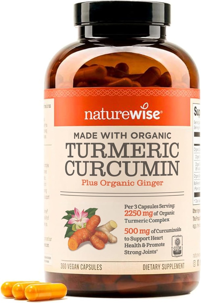 NatureWise Κουρκουμίνη Turmeric 2250mg - 95% Κουρκουμινοειδή & BioPerine Black Pepper Extract για Σύνθετη Απορρόφηση - Καθημερινή Κοινή και Ανοσολογική Υποστήριξη Υγείας - Vegan, Μη ΓΤΟ, 360 Count[120-Day Supply]