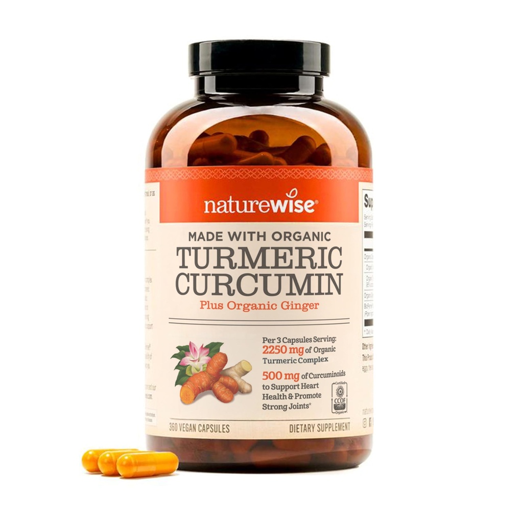 NatureWise Κουρκουμίνη Turmeric 2250mg - 95% Κουρκουμινοειδή & BioPerine Black Pepper Extract για Σύνθετη Απορρόφηση - Καθημερινή Κοινή και Ανοσολογική Υποστήριξη Υγείας - Vegan, Μη ΓΤΟ, 360 Count[120-Day Supply]