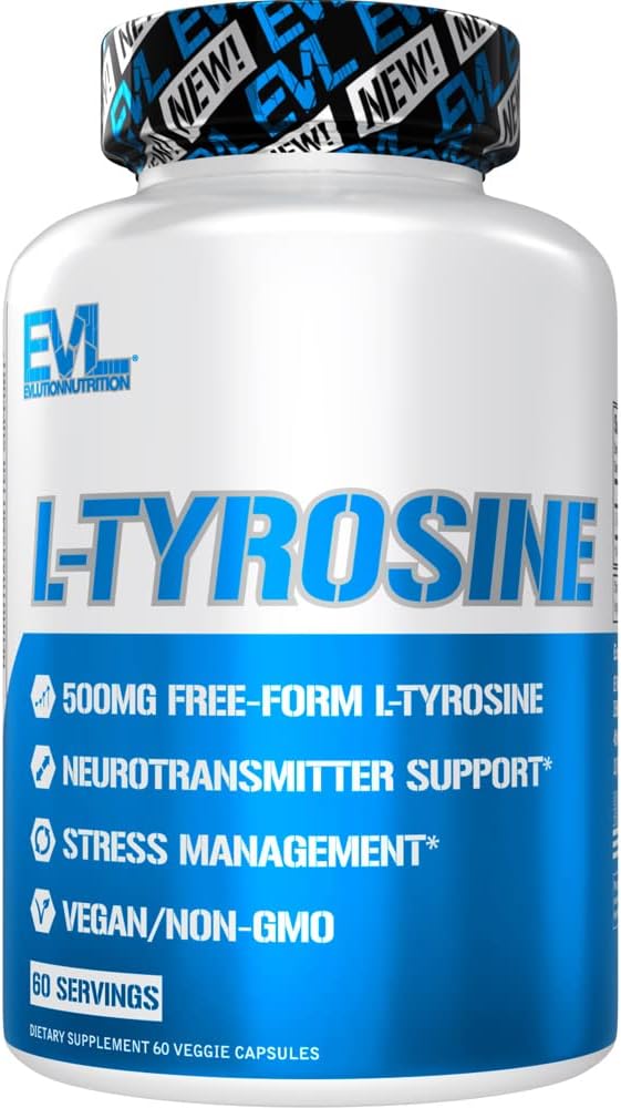 Evlution Free Form L Tyrosine 500mg Κάψουλες Διατροφή L-Τυροσίνη Συμπλήρωμα Amino Acid για την ενεργειακή εστίαση και υποστήριξη Mood - Nootropic Brain Support Supplement for Cognative Performance - 60 Services