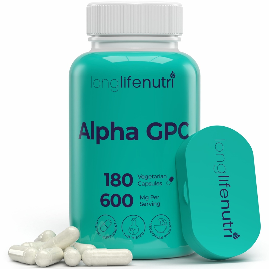 Alpha GPC Choline συμπλήρωμα 600mg – 180 κάψουλες χορτοφάγων, υψηλής καθαρότητας Nootropic για την καθημερινή ενέργεια, 3-μηνη προμήθεια, Acetylcholine Πηγή για Γνωστική & ψυχική σαφήνεια, GMP Certified, Made in USA